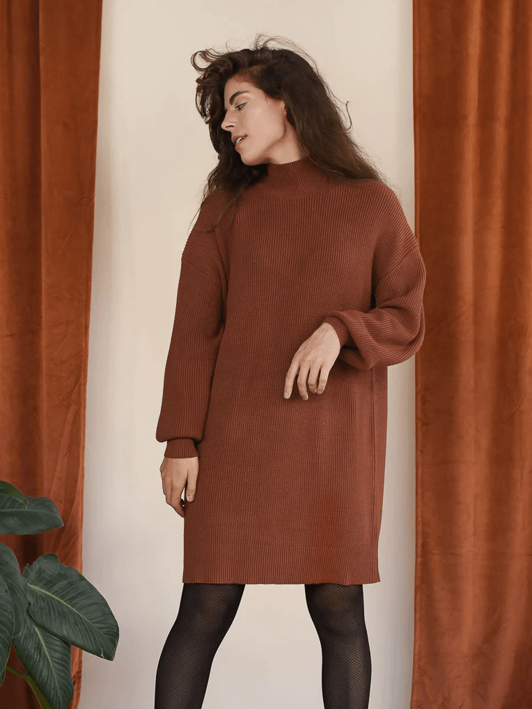 Astrid Caramel Sweater Knit Dress - Rose Buddha