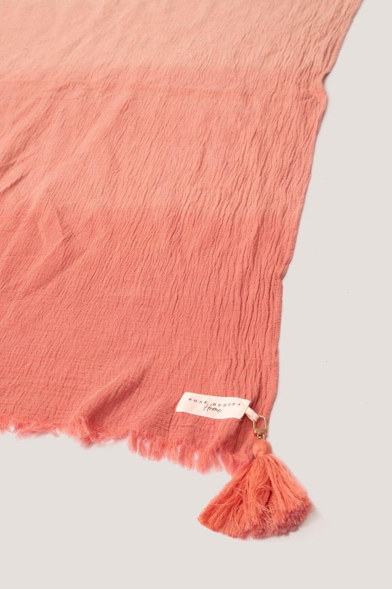 Crinkled Linen Dip-Dye Throw Blanket Home Rose Buddha 